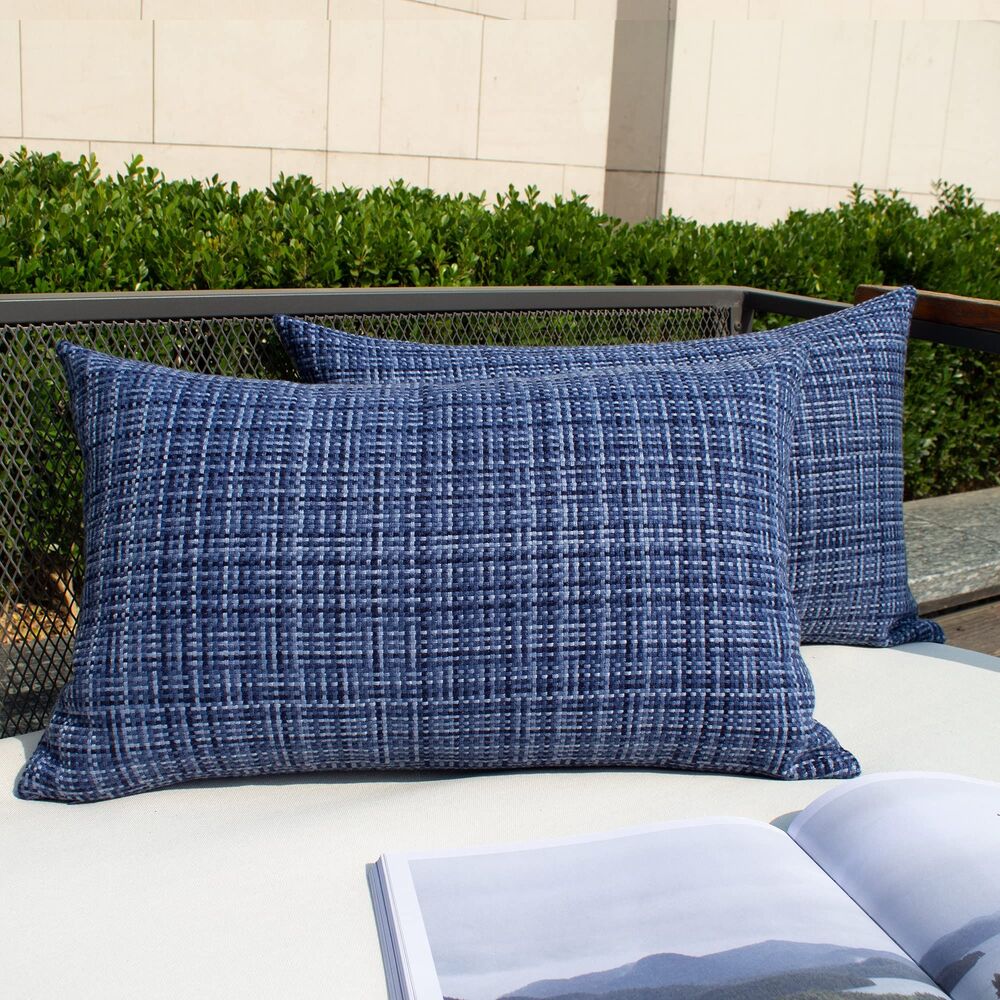 Set of 2, 12 x 20 Inch Outdoor Waterproof Throw Pillow Covers (Navy Blue)